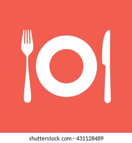 White plate fork knife icon vector illustration