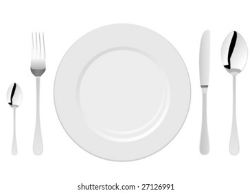 White Plate Fork Knife Spoons Stock Vector (Royalty Free) 27126991 ...