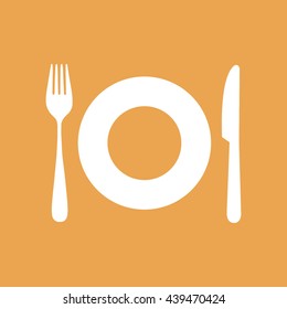 White plate fork knife vector icon illustration