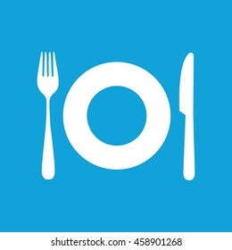 White plate fork knife vector illustration. Blue background