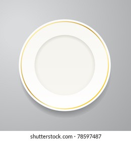 White Plate With Gold Rim On Grey