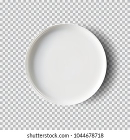 White plate isolated on transparent background. Kitchen dishes for food, plate and dish clean for kitchen, porcelain dishware. Vector illustration for your product, food ads, tableware design element.