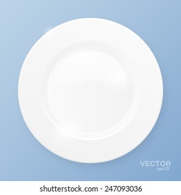 White plate on blue background. Vector illustration.