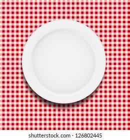 white plate on a checkered tablecloth vector illustration