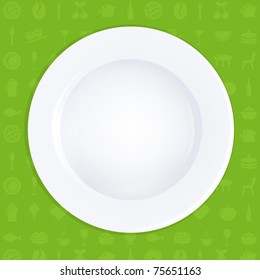 White Plate On Green Background, Vector Illustration