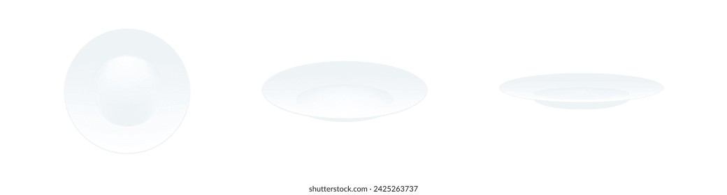 White plate realistic illustration. Dining plates ceramic vector set.