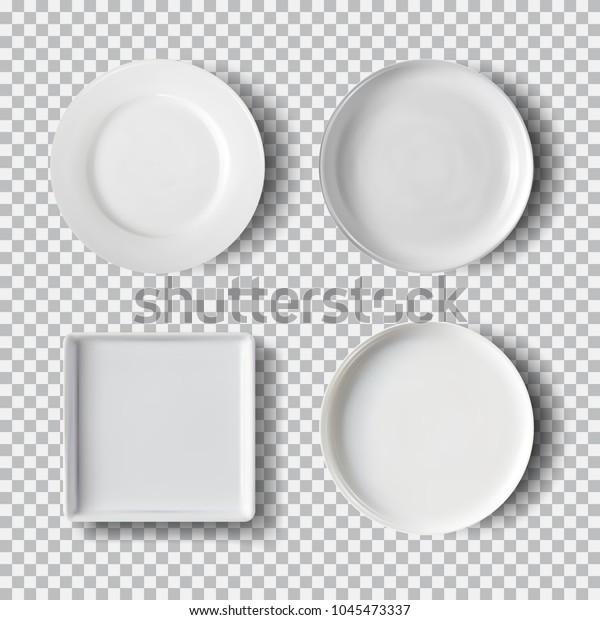 透明な背景に白い板セット 台所用の食器 皿 皿 皿 皿は 磁器の食器に合わせて清潔です 製品 食品広告 食器デザインエレメントのベクターイラスト のベクター画像素材 ロイヤリティフリー