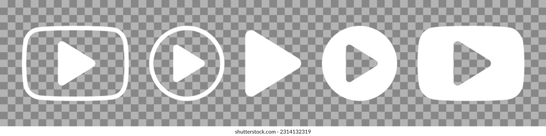 White Play Button Icons isolated on transparent background. Play Button circle. Video player navigate icons set. Editable Stroke. Vector 10 eps.