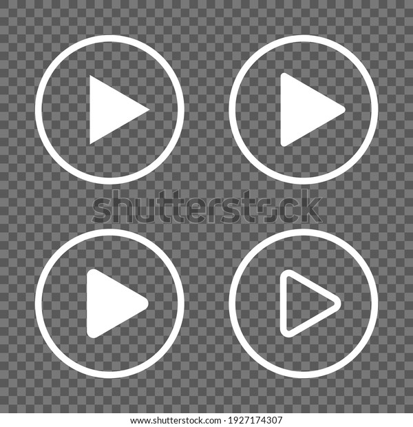White Play Button Icons isolated on transparent\
background. Play Button circle. Video player navigate icons set.\
Editable Stroke. Stock\
vector