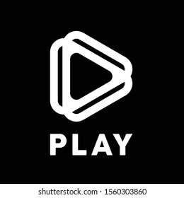 White play button logo with a white text and a black background