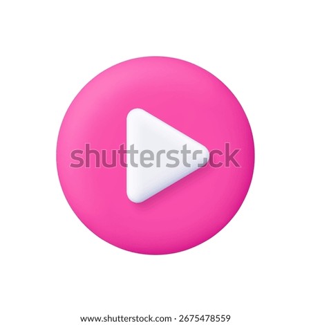White play button on pink circle button. Multimedia, video content, streaming platforms, user interfaces and entertainment concept. 3d vector icon. Cartoon minimal style.