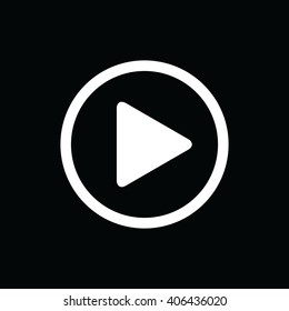 White play button vector icon. Black background