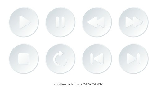 White play buttons. Neumorphic style.
