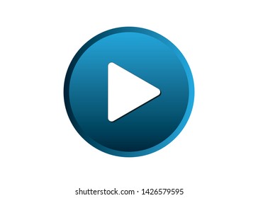 White Play Icon on Blue Background, Vector Design