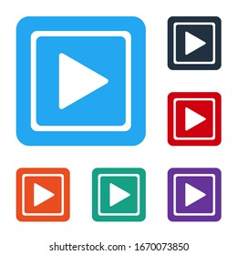 Juego blanco en icono cuadrado aislado en fondo blanco. Establecer iconos en botones cuadrados de color. Ilustración vectorial
