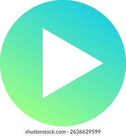 White play symbol pointing right on a gradient green and blue circle background, representing concepts of starting and controlling media playback for multimedia projects