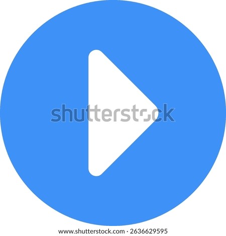 White play symbol pointing right, enclosed in a blue circle, visually representing the concepts of starting and continuing media playback for video and audio applications