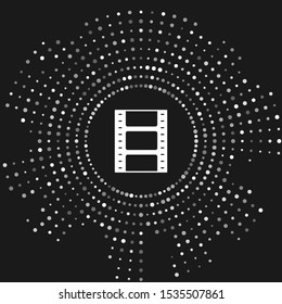 White Play Video icon isolated on grey background. Film strip sign. Abstract circle random dots. Vector Illustration