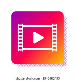 White Play Video icon isolated on white background. Film strip with play sign. Square color button. Vector Illustration