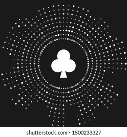 White Playing card with clubs symbol icon isolated on grey background. Casino gambling. Abstract circle random dots. Vector Illustration