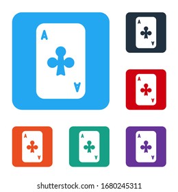 White Playing card with clubs symbol icon isolated on white background. Casino gambling. Set icons in color square buttons. Vector Illustration