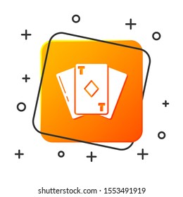 White Playing card with diamonds symbol icon isolated on white background. Casino gambling. Orange square button. Vector Illustration