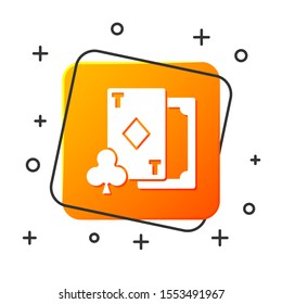 White Playing card with diamonds symbol icon isolated on white background. Casino gambling. Orange square button. Vector Illustration