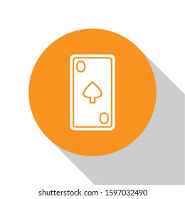White Playing card with diamonds symbol icon isolated on white background. Casino gambling. Orange circle button. Vector Illustration