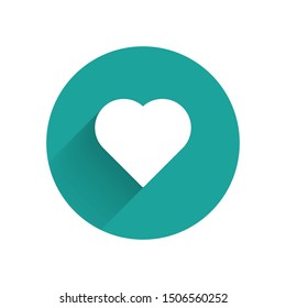 White Playing card with heart symbol icon isolated with long shadow. Casino gambling. Green circle button. Vector Illustration