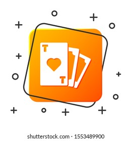 White Playing card with heart symbol icon isolated on white background. Casino gambling. Orange square button. Vector Illustration