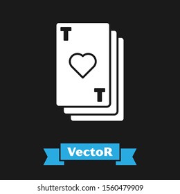 White Playing card with heart symbol icon isolated on black background. Casino gambling.  Vector Illustration