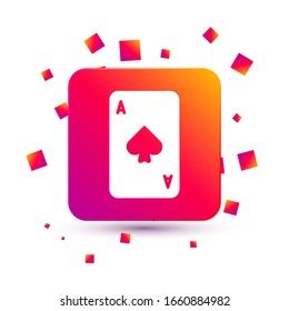 White Playing card with spades symbol icon isolated on white background. Casino gambling. Square color button. Vector Illustration
