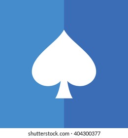 White playing card suit spade vector icon. Blue background