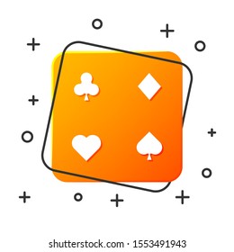 White Playing cards icon isolated on white background. Casino gambling. Orange square button. Vector Illustration