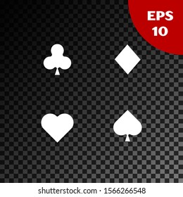 White Playing cards icon isolated on transparent dark background. Casino gambling.  Vector Illustration
