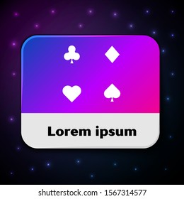 White Playing cards icon isolated on black background. Casino gambling. Rectangle color button. Vector Illustration