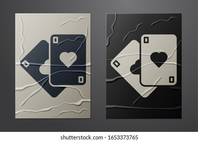 White Playing cards icon isolated on crumpled paper background. Casino gambling. Paper art style. Vector Illustration