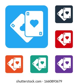 White Playing cards icon isolated on white background. Casino gambling. Set icons in color square buttons. Vector Illustration