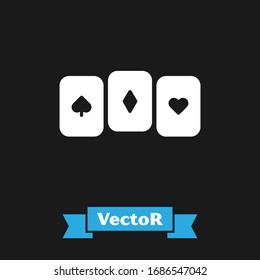 White Playing cards icon isolated on black background. Casino gambling.  Vector Illustration