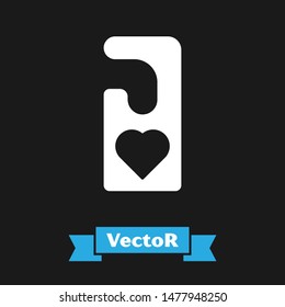 White Please do not disturb with heart icon isolated on black background. Hotel Door Hanger Tags.  Vector Illustration