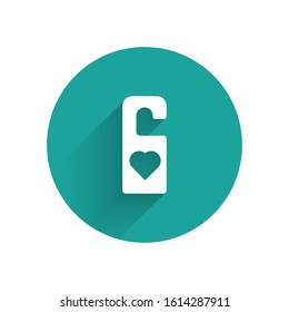 White Please do not disturb with heart icon isolated with long shadow. Hotel Door Hanger Tags. Green circle button. Vector Illustration