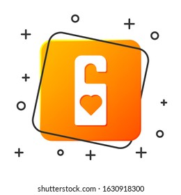 White Please do not disturb with heart icon isolated on white background. Hotel Door Hanger Tags. Orange square button. Vector Illustration