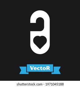White Please do not disturb with heart icon isolated on black background. 8 March. International Happy Women Day.  Vector Illustration