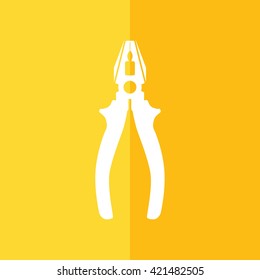 White pliers icon vector illustration. Yellow background