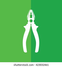 White pliers icon vector illustration. Green background
