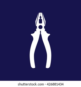 White pliers icon vector illustration. Blue background