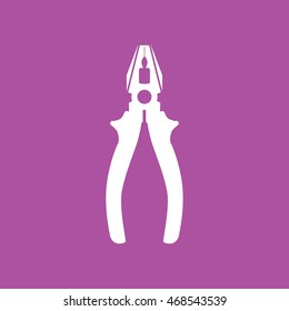 White pliers icon vector illustration. Purple background