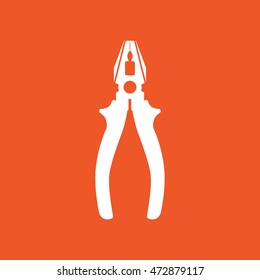 White pliers icon vector illustration. Orange background
