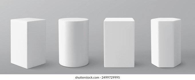 White plinth podium base platform. 3d round blank stand pedestal for product presentation. 