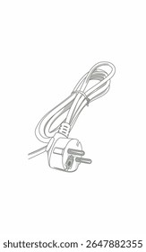 White Plug Head with cable issolated on white. Electrical object 